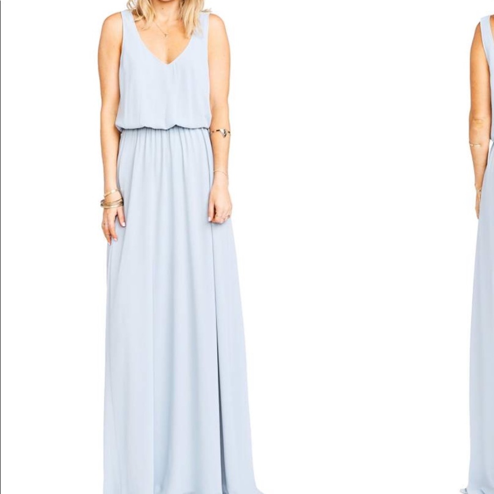 Long blue/silver silky dress